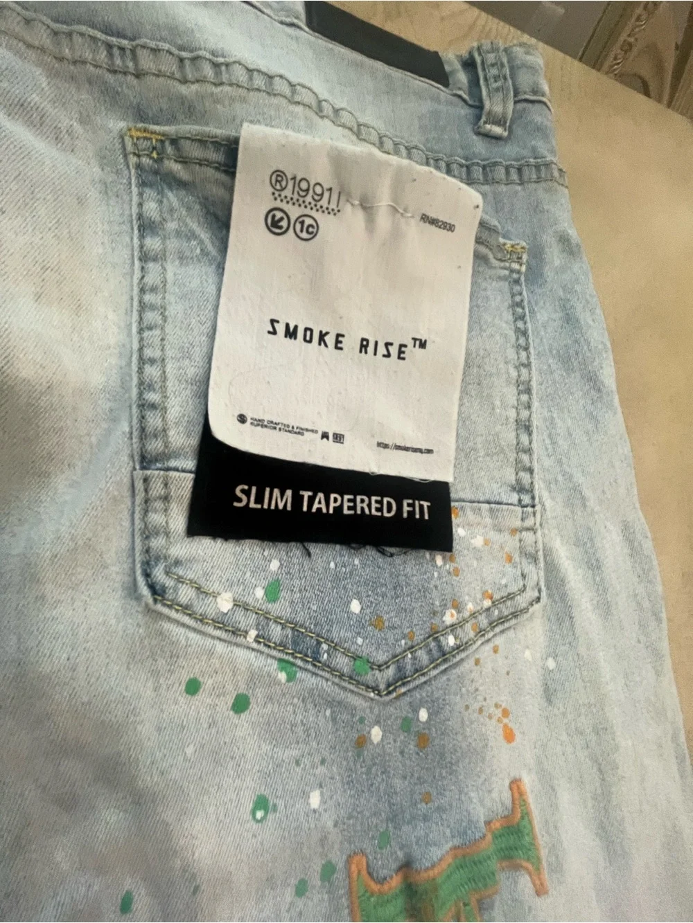 Smoke Rise “Peace & Harmony” Embroidered Distressed Jeans 38x32